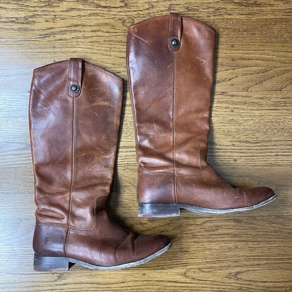 Frye Boots Vintage Melissa Button Cognac Leather Riding Tall 77167 - Picture 2 of 13